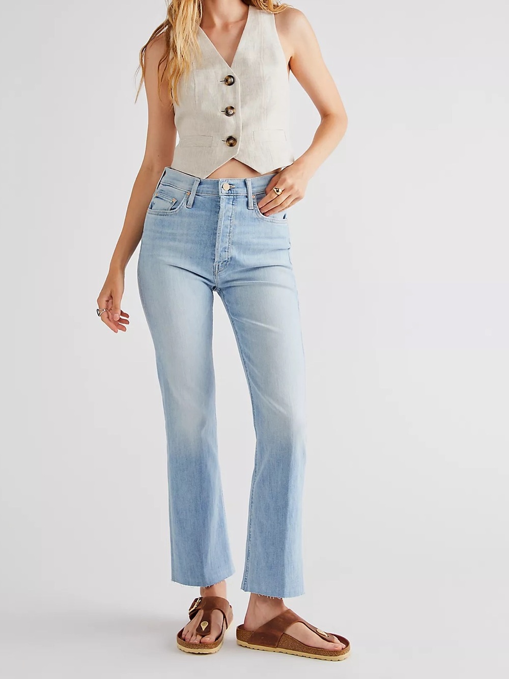 Mother The Tripper Ankle Fray Jeans Island Time Light Wash Flare Size 23